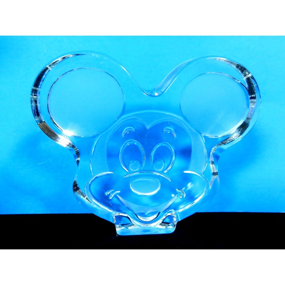 Vintage Paperweight Mickey Mouse Clear & Frosted Glass